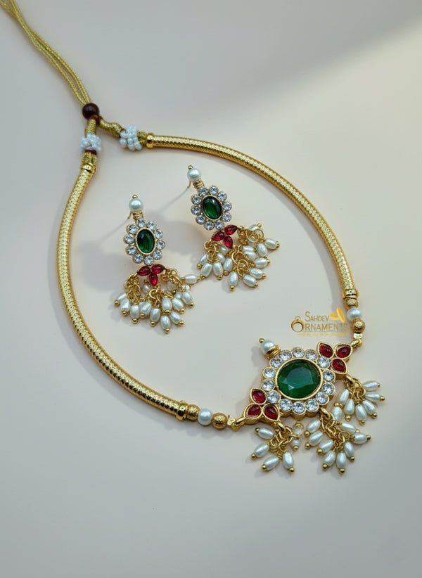 Jadau Kemp Lotus Attigai Necklace Set